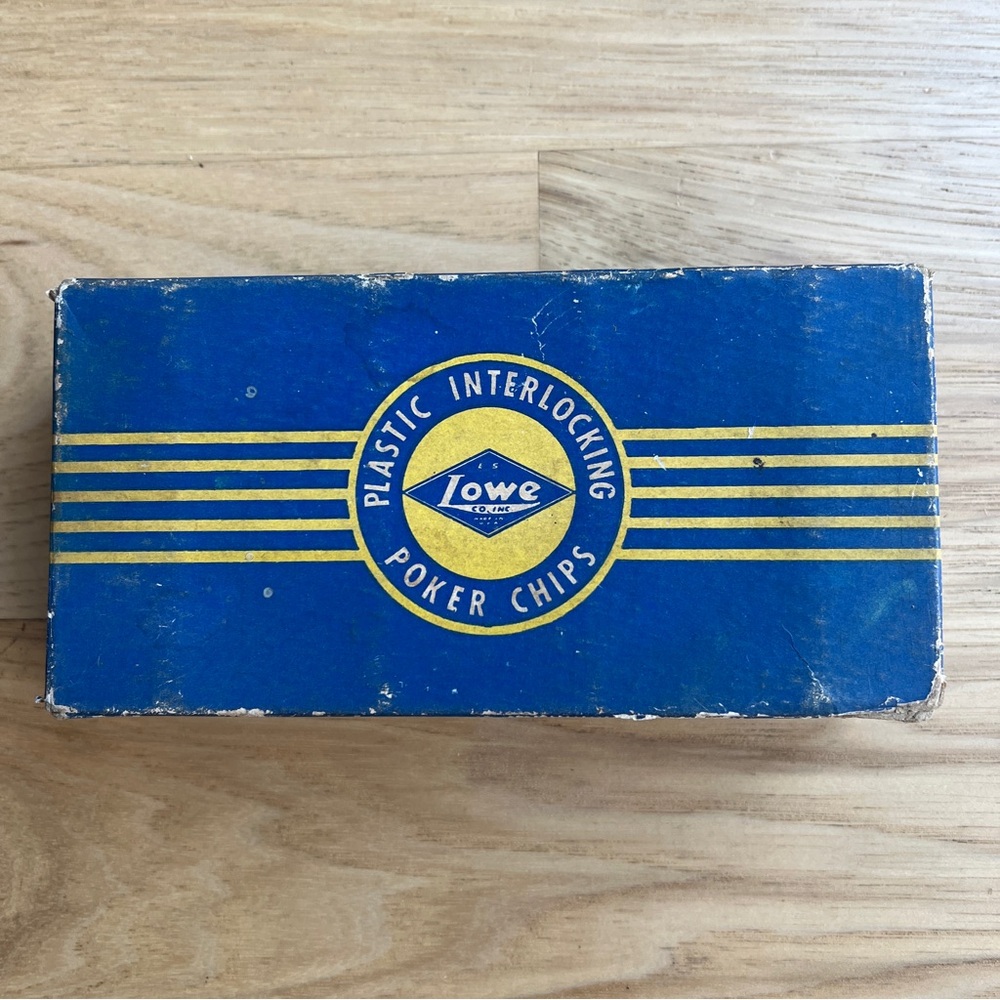 Vintage Lowe No. 711 Box Plastic Interlocking Poker Chips 100 Red White & Blue